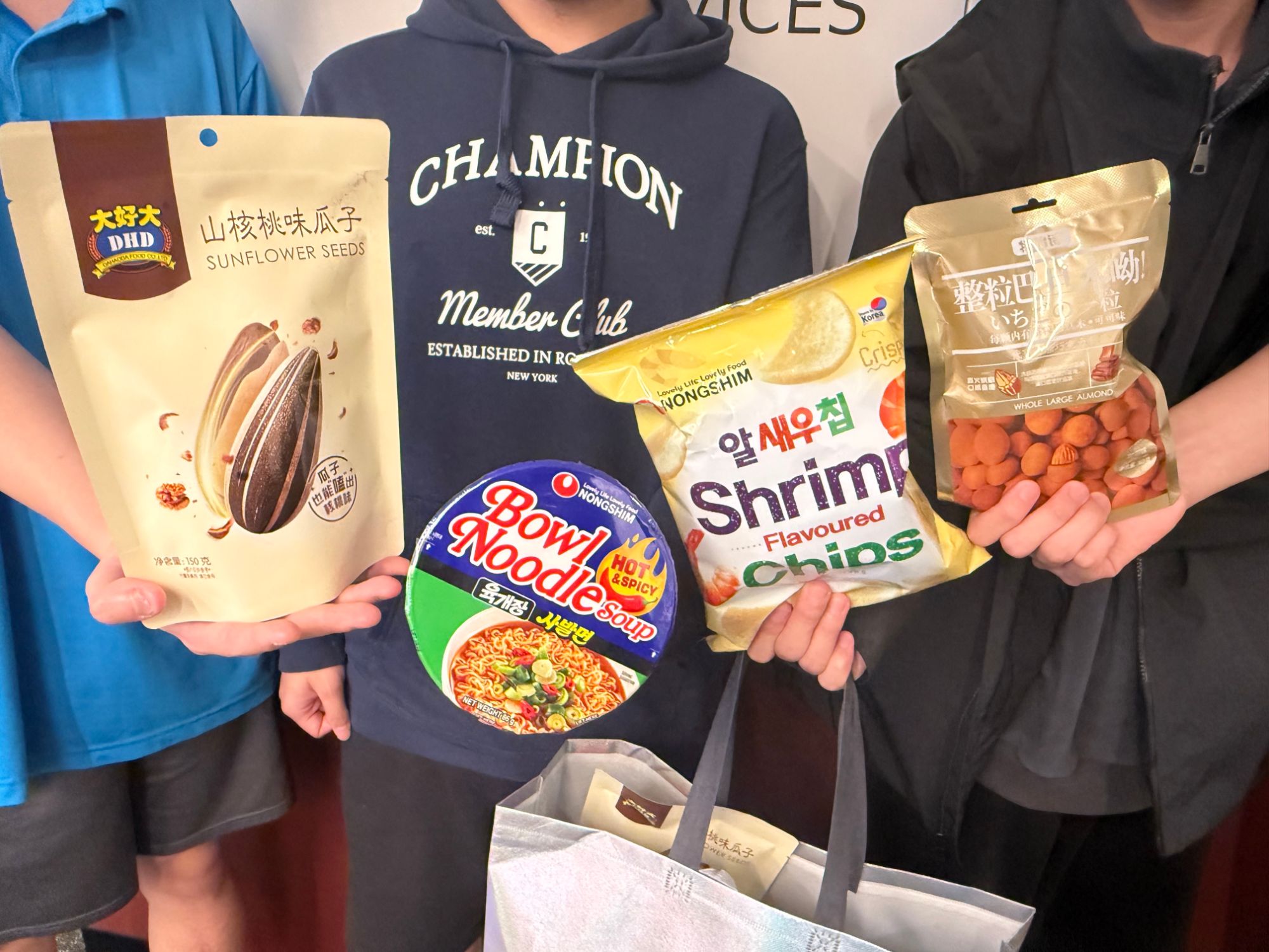 Snacks from the Mid-Autumn goodie bags including noodles, chips, nuts and sunflower seeds